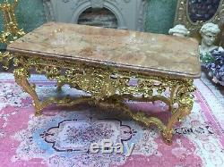 Artisan John Hodgson Dollhouse Miniature Marble Top & 22kt Gold Table Pineapple