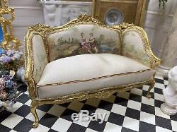 Artisan Maritza Moran Dollhouse Miniature Hand Painted Silk Settee 1/12 Scale