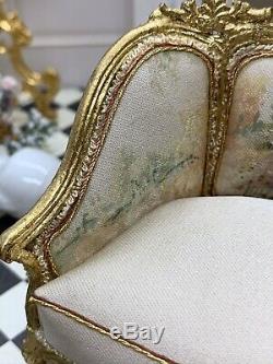 Artisan Maritza Moran Dollhouse Miniature Hand Painted Silk Settee 1/12 Scale