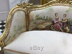 Artisan Maritza Moran Dollhouse Miniature Hand Painted Silk Settee 1/12 Scale