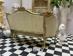 Artisan Maritza Moran Dollhouse Miniature Hand Painted Silk Settee 1/12 Scale