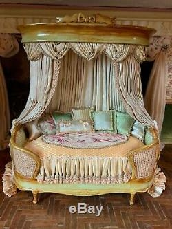 Artisan Miniature Dollhouse Vintage June Clinkscales Dream Day Bed Silks Wood UK