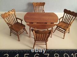 Artisan signed MINIATURE DOLLS' HOUSE wood fold table, chairs Vintage1980's-90's