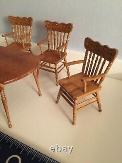 Artisan signed MINIATURE DOLLS' HOUSE wood fold table, chairs Vintage1980's-90's