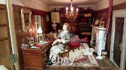 BEAUTIFUL DOLLS HOUSE BASEMENT PLUS FRENCH TABLE12th SCALE FULLY FURNISHED LIGHT