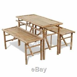 Bamboo Folding Beer / Picnic Tables Set 2 Foldable Benches Waterproof