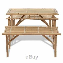 Bamboo Folding Beer / Picnic Tables Set 2 Foldable Benches Waterproof