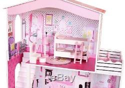 Barbie Dollhouse Wooden Kids Doll's House 17PCS Furnitures 3 storey Cottage