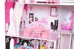 Barbie Dollhouse Wooden Kids Doll's House 17PCS Furnitures 3 storey Cottage