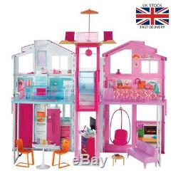 Barbie Dolls House 3 Storey Pretend Role Play Fashion Dreamhouse Toy Playset NEW