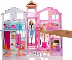 Barbie Three Story Town Doll House Play Set With Furniture and Accessories