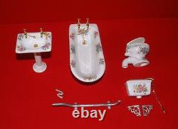 Bathroom Suite CERAMIC FLORAL PATTERN Doll House Miniature 1/12th scale