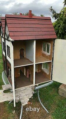 Beautiful Antique Vintage Hand Made Wooden Black & White Dolls House