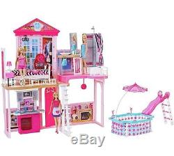 Beautiful Barbie Home Set Includes 3Dolls, Starter House, Pool & Furniture