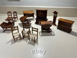 Beautiful Vintage Mahogany Colour Dolls House Miniature Furniture 14 piece lot