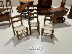 Beautiful Vintage Mahogany Colour Dolls House Miniature Furniture 14 piece lot