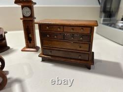 Beautiful Vintage Mahogany Colour Dolls House Miniature Furniture 14 piece lot