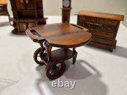 Beautiful Vintage Mahogany Colour Dolls House Miniature Furniture 14 piece lot