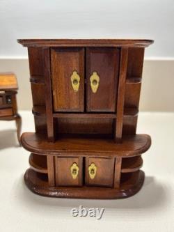 Beautiful Vintage Mahogany Colour Dolls House Miniature Furniture 14 piece lot