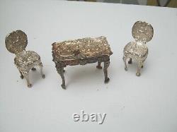 Birmingham 1977 Sterling Silver Miniature Dolls House Furniture Table Chairs