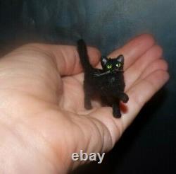 Black cat Dollhouse realistic OOAK miniature 112 handsculpted handmade IGMA