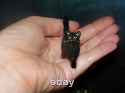 Black cat Dollhouse realistic OOAK miniature 112 handsculpted handmade IGMA