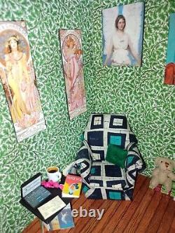 Book Nook miniature room, Dolls house window, Cosy chair in library, Booknook