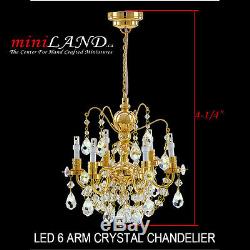 Brass Crystal Chandelier 6arms battery LED LAMP Dollhouse miniature light swich
