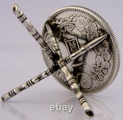 CHINESE YEN COIN SOLID SILVER MINIATURE DOLLS HOUSE TOY TABLE c1900 NOVELTY