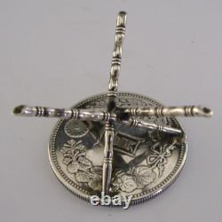 CHINESE YEN COIN SOLID SILVER MINIATURE DOLLS HOUSE TOY TABLE c1900 NOVELTY