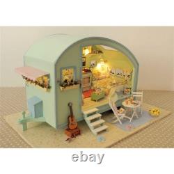 Caravan Travel Miniature Wooden Doll House DIY Kit with Music Box & Cover Gift