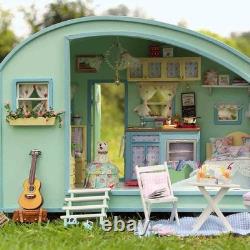 Caravan Travel Miniature Wooden Doll House DIY Kit with Music Box & Cover Gift