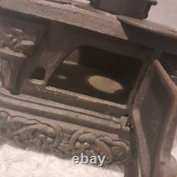 Cast Iron Black Miniature Stove and Pot Belly Stove Vintage Dollshouse 2 piece