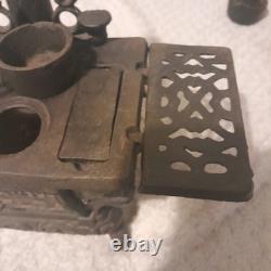 Cast Iron Black Miniature Stove and Pot Belly Stove Vintage Dollshouse 2 piece