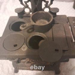 Cast Iron Black Miniature Stove and Pot Belly Stove Vintage Dollshouse 2 piece