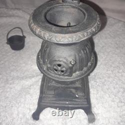 Cast Iron Black Miniature Stove and Pot Belly Stove Vintage Dollshouse 2 piece