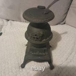 Cast Iron Black Miniature Stove and Pot Belly Stove Vintage Dollshouse 2 piece