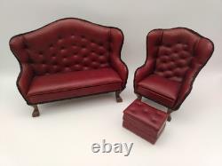 Celia Mayfield Miniatures 112 Dolls House Chair Couch Footstool 3pc