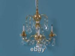 Chandelier 3 Arm Real Crystal 12V Lighting Dolls House Miniature 112th Scale