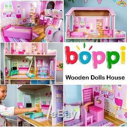 Childrens Luxury Girls Wooden Toy Dolls House with 15 piece Accessory Set New