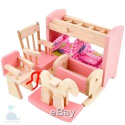 Class Pink Wooden Furniture Dolls House Baby Nursery Set Miniature No Dolls
