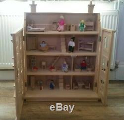 Classic four storey wooden dolls house with all furniture with people (2)