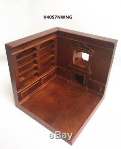 Corner roombox fireplace shelves 112 dollhouse miniatures walnut- gold room