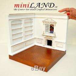 Corner roombox fireplace shelves 112 dollhouse miniatures white gold room