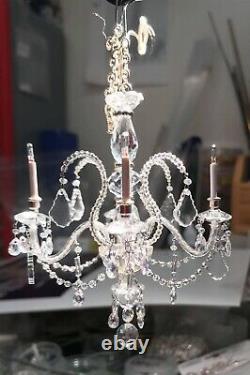 Crystal miniature chandelier 4 lights with silver trim