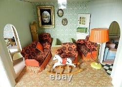 Customised Tri-ang Lunby Christmas Dolls Home House + Furniture No65 + Lighting