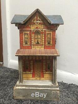 Cute Gottschalk Small Antique Dollhouse 2 room Red Roof Lithograph House