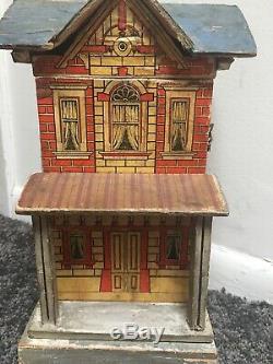 Cute Gottschalk Small Antique Dollhouse 2 room Red Roof Lithograph House