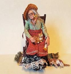 D/house Miniature MARCIA BACKSTROM Hillbilly Lady Doll 1/12th OOAK