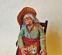 D/house Miniature MARCIA BACKSTROM Hillbilly Lady Doll 1/12th OOAK
